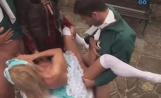 Blonde Beauty with Ribbons Threesome, Double Blowjob, Orgasm Extravaganza